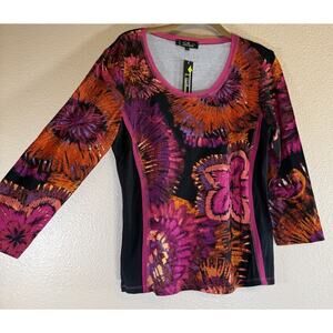 NWT Lior Paris Tunic Top Size Medium Floral Print Stretch Blouse Artsy